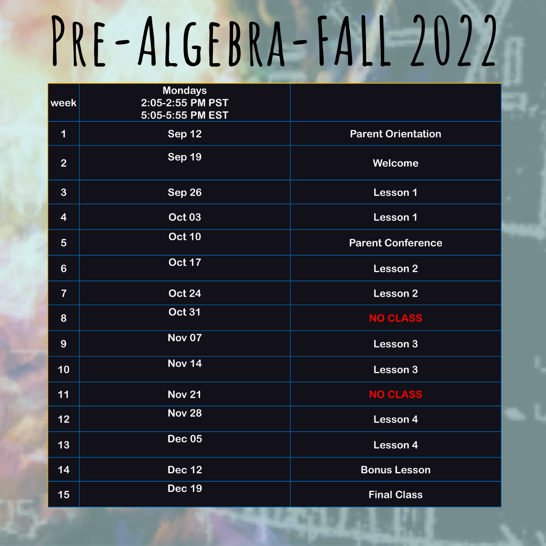 Pre-Algebra Schedule – Easy Hard Science